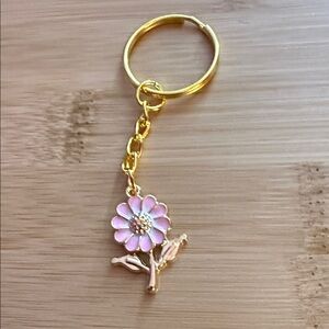 Gold and Pink Flower Keychain
